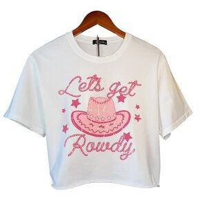 Zutter Long Cropped T-Shirt White 100% Cotton Let’s Get Rowdy Size Large